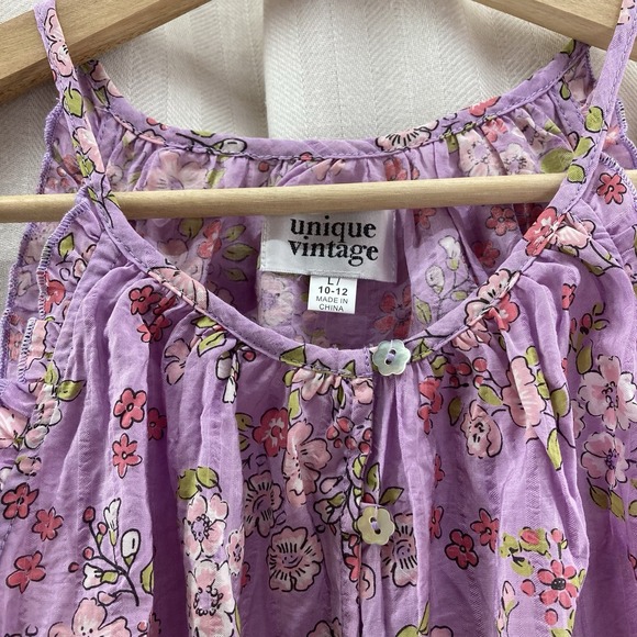 Unique Vintage Floral Tank Top Lavender Pink Ruffle Sleeveless Blouse L NWOT - Picture 2 of 7